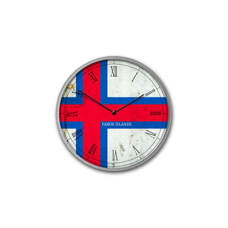 Wall clock in the color of the Faroe Islands flag. Signs and symbols. isolated on a white background. design element. flags.の写真素材
