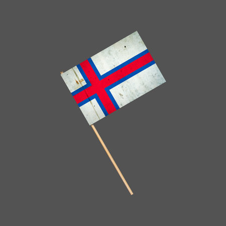 Faroe Islands grunge flag on a stick. Isolated on a gray background. design element. Signs and Symbols. flags.の写真素材