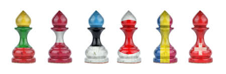 Pawns in the colors of the flag of different countries. isolated on a white background. sport. politics. business. strategy.の写真素材