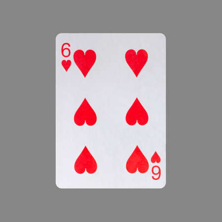 Six of Hearts. Isolated on a gray background. Gamble. playing cards. Cards.の写真素材