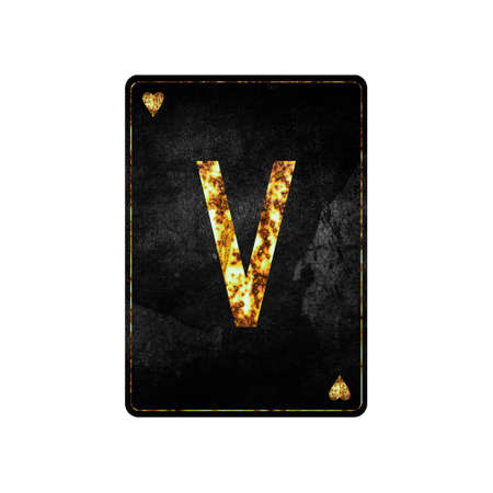 Letter V. Alphabet on vintage playing cards. isolated on white background. design element.の写真素材