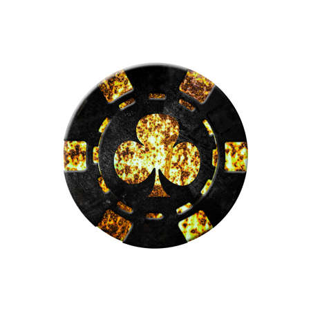 Vintage, grunge poker chip, isolated on white background. Club suit. design element. Gambling backgroundの写真素材