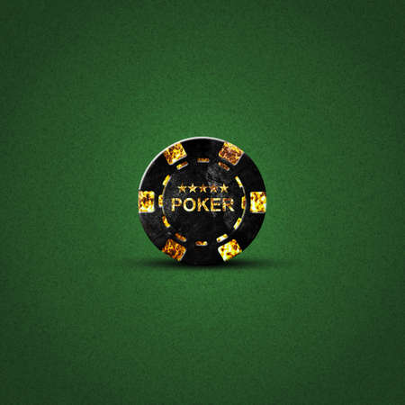 Vintage, grunge poker chip, on a dark green background. poker lettering. Gambling. background.の写真素材