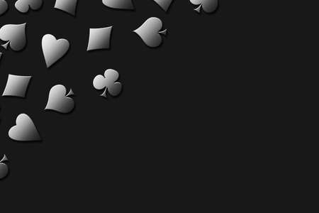 Different card suits, on a black background. copyspace. Place for text. Gambling concept. 3d illustration. backgroundの写真素材