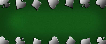 Different card suits, on a green background. copyspace. Place for text. Gambling concept. Gambling banner. 3d illustration. background.の写真素材