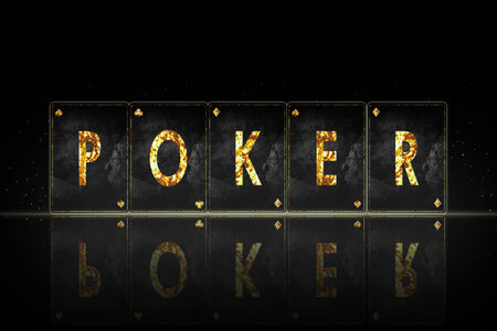 Poker, word, from alphabet on vintage playing cards. on a black background. Glow. Casino. Gambling background.の写真素材