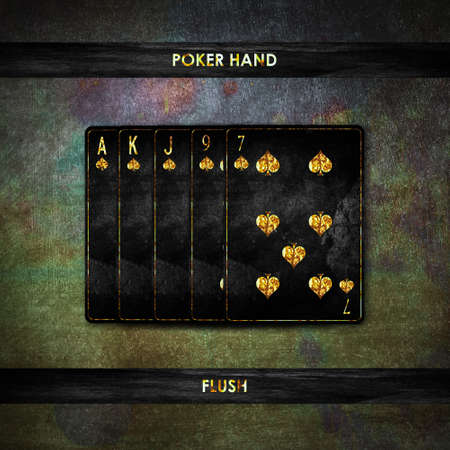 Flush, on a vintage, grunge, dark green poker background. poker combinations. Poker Hands. Gambling background.の写真素材