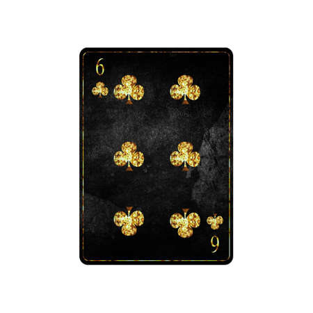 Six of Clubs, grunge card isolated on white background. playing cards. design element. Gambling.の写真素材