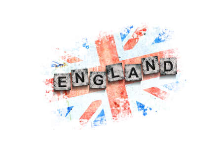 England, words on stone blocks, on grunge background of England flag. isolated on white background. design element. Signs and symbols.Countries.の写真素材