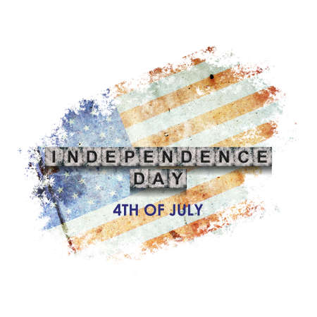 4th of July. independence day. Words on stone blocks, on grunge background of America flag. isolated on white background. holidays. backgrounds.の写真素材