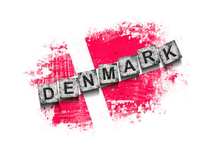 Denmark, words on stone blocks, on grunge background of Denmark flag. isolated on white background. design element. Signs and symbols.Countries.の写真素材