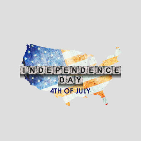 4th of July. independence day. Words on stone blocks, on the background of the map, in the colors of the flag of America. isolated on white background. holidays. backgrounds.の写真素材