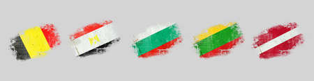 Grunge flags, Belgium. Egypt. Bulgaria.Latvia, and Lithuania. Isolated on gray background Signs and symbols Flagsの写真素材