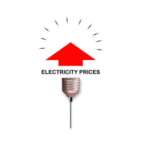 Rising electricity prices. A light bulb and a graph with an up arrow, isolated on a white background. icon. world crisis. business. economics.の写真素材