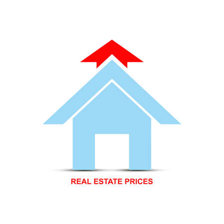 Rising property prices. Icon of house, and arrow up, isolated on a white background. copyspace. world crisis. business. economics.の写真素材