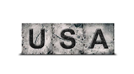 USA, words on stone blocks. isolated on white background. design element. Signs and symbols.Countries.の写真素材