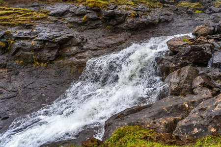 Beautiful waterfall. close-up. Faroe islands. Denmark Europe Landscapes Natureの写真素材
