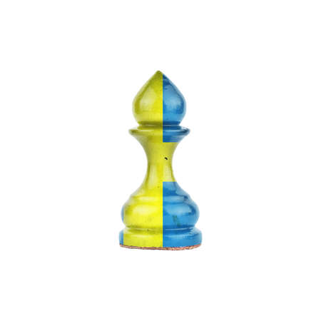 Pawn in the colors of the flag of Sweden. isolated on a white background. sport. politics. business. strategy.の写真素材