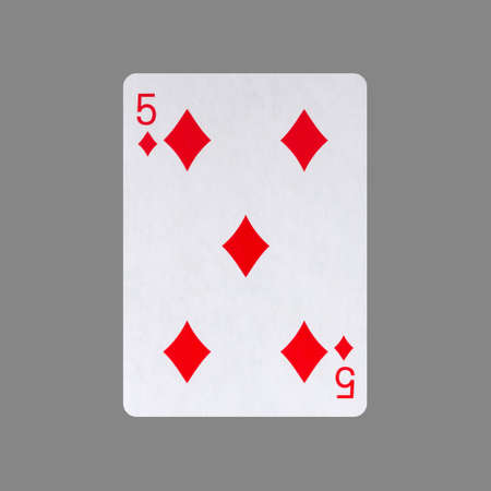 Five of Diamonds. Isolated on a gray background. Gamble. Playing cardsの写真素材