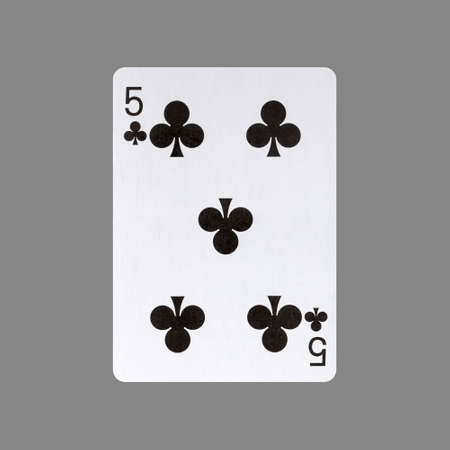 Five of Clubs. Isolated on a gray background. Gamble. Playing cards.の写真素材