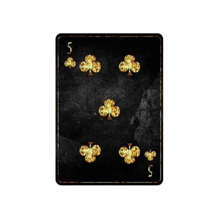 Five of Clubs, grunge card isolated on white background. Playing cards. Design element.の写真素材