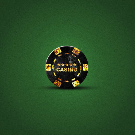 Vintage, grunge poker chip, on a dark green background. Casino, lettering. Gambling.の写真素材