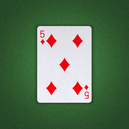 Five of Diamonds on a green poker background. Gamble. Playing cards.の写真素材