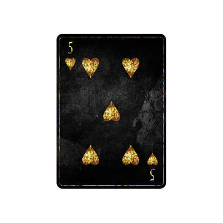 Five of Hearts, grunge card isolated on white background. Playing cards. Design element.の写真素材