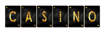 Casino, word, from alphabet on vintage playing cards, isolated on a white background. Casino. Design element. Gamblingの写真素材