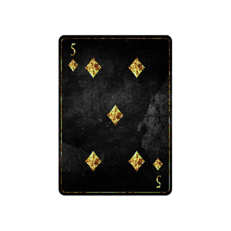 Five of Diamonds, grunge card isolated on white background. Playing cards. Design element.の写真素材