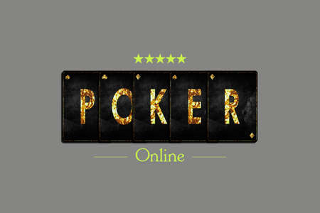 Poker online concept, word, from alphabet on vintage playing cards, isolated on a grey background. Casino. Design element. Gamblingの写真素材