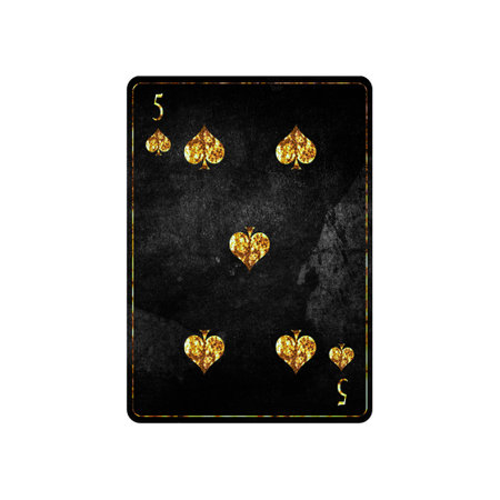 Five of Spades, grunge card isolated on white background. Playing cards. Design element.の写真素材