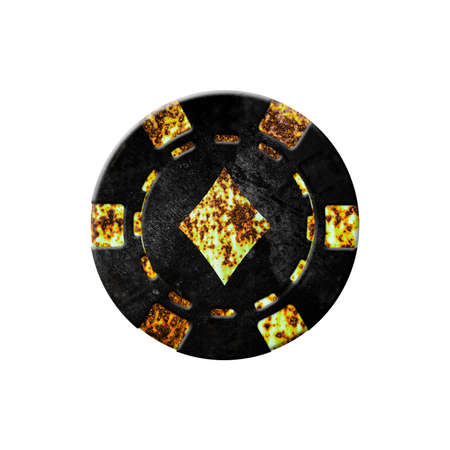 Vintage, grunge poker chip, isolated on white background. Diamonds suit. Design element. Gamblingの写真素材