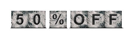 50 percent off. Words on stone blocks. isolated on white background. Design element.Trade. business. background.の写真素材