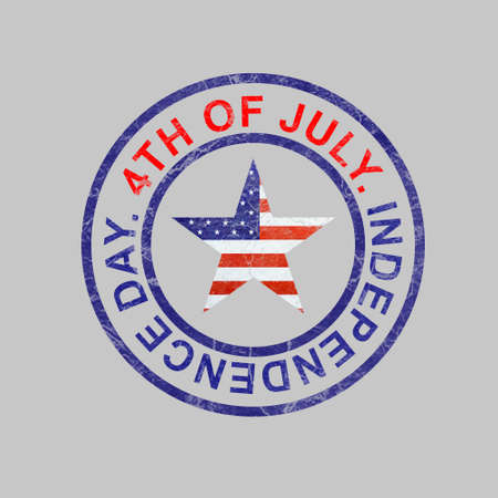 4th of July. independence day. Round stamp, with a star in the colors of the American flag. Isolated on a gray background. design element. holidays. background.の写真素材