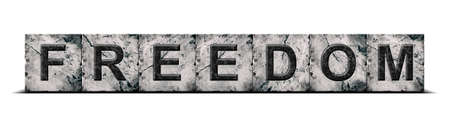 freedom. Word on stone blocks. isolated on white background. design element. background.の写真素材