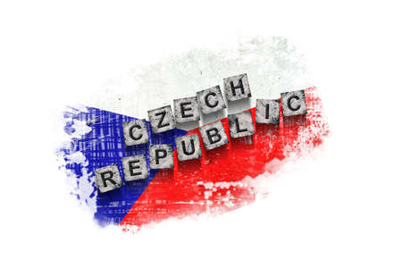 Czech Republic, words on stone blocks, on grunge background of Czech Republic flag. isolated on white background. design element. Signs and symbols.Countries.の写真素材