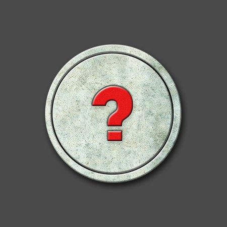 question marks. Social icon on a round stone. Isolated on a gray background. social media. design element.の写真素材