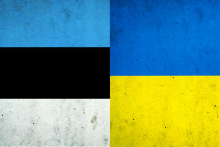 Flags of Ukraine and Estonia. support. commonwealth. Friendship. Politics Economy Backgroundの写真素材