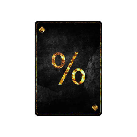 sign, percent. Alphabet on vintage playing cards. isolated on white background. design element.の写真素材