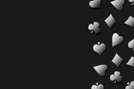 Different card suits, on a black background. copyspace. Place for text. Gambling concept. 3D ILLUSTRATION. backgroundの写真素材