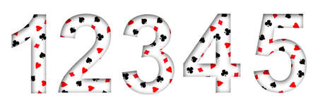 Set, digits, from various card suits. Shadow. isolated on a white background. decorative font. Gambling. design element.の写真素材