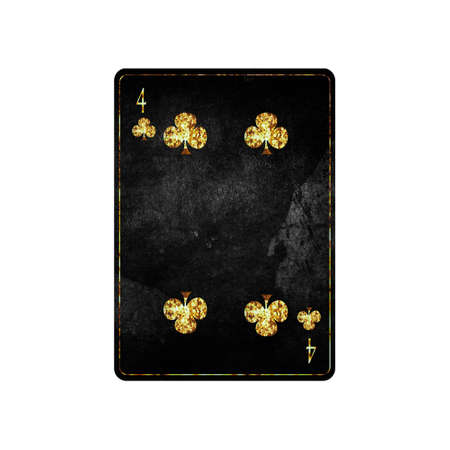 Four of Clubs, grunge card isolated on white background. playing cards. design element. Gambling.の写真素材