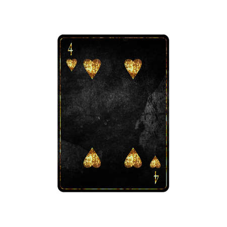Four of Hearts, grunge card isolated on white background. playing cards. design element. Gambling.の写真素材