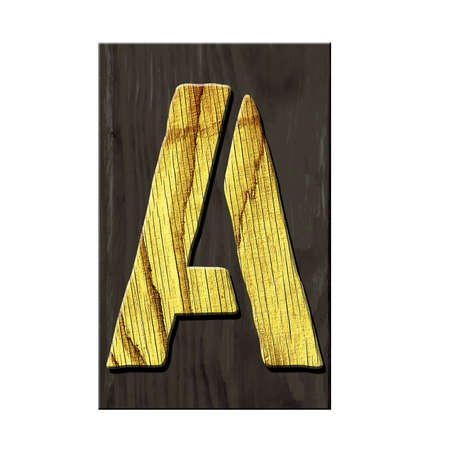 Letter A. Alphabet made of letters, made of wood, on a dark wooden plank. isolated on white background. Education. design element.の写真素材