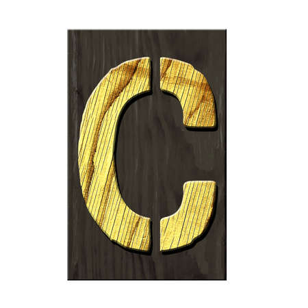 Letter C. Alphabet made of letters, made of wood, on a dark wooden plank. isolated on white background. Education. design element.の写真素材