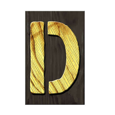 Letter D. Alphabet made of letters, made of wood, on a dark wooden plank. isolated on white background. education. design element.の写真素材
