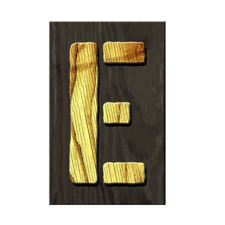 Letter E. Alphabet made of letters, made of wood, on a dark wooden plank. isolated on white background. education. design element.の写真素材