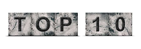 Top 10, words, isolated on a white background. Alphabet on stone blocks.Rating. rating concept. background.の写真素材