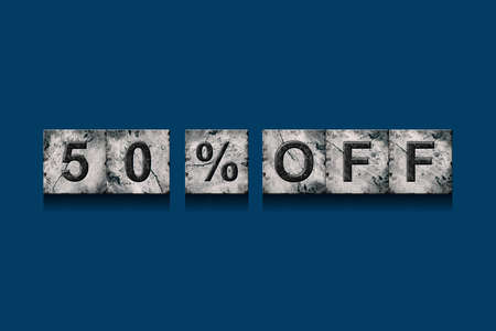 10 percent off. Word on stone blocks. Isolated on dark blue background. design element. business. background.の写真素材